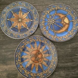 Ceramic Celestial Astronomy Wall Art Plates Mosaic Star Moon Sun Set Of 3